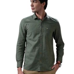 Turtle Green Khadi Slim Fit Chequered Shirt-image-35