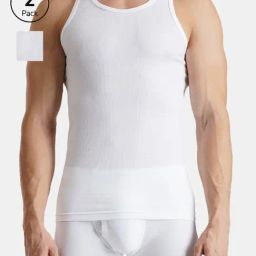 FCUK White Cotton Solid Sleeveless Vests Pack of 2-image-27