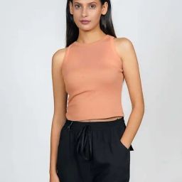 Zink London Beige Cotton Plain Crop Top-image-49