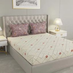 Raymond Home Celebrate Beige 120 TC Cotton Queen Bedsheet with 2 Pillow Covers-image-88