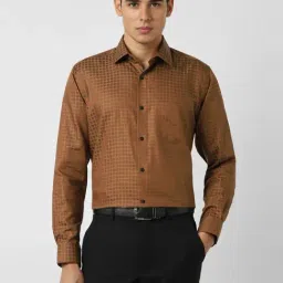 Van Heusen Brown Cotton Regular Fit Checks Shirt-picture-8