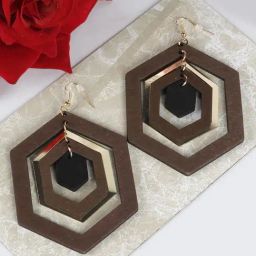 Priyaasi Multilayer Wooden Drop Earrings in Geometric Pattern-17