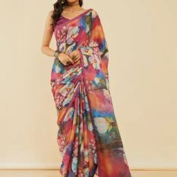 Soch Onion Pink Floral Print Saree With Unstitched Blouse-picture-7