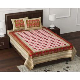 JaipurFabric Brown Pure Cotton 180 TC Lantana Single Bedsheet with 2 Pillow Covers-30