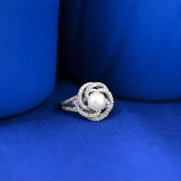 Clara 925 Silver Platinum Plated Swiss Zircon Capree Real Pearl Adjustable Finger Ring for Women-image-5