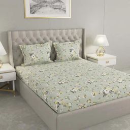 Raymond Home Shubham Olive 120 TC Cotton King Bedsheet with 2 Pillow Covers-image-54