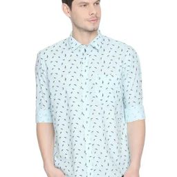 Basics Blue Cotton Slim Fit Printed Shirt-picture-43