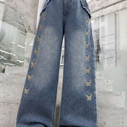 LULU & SKY Girls Wide Leg High-Rise Self-design Heavy Fade Jeans-image-69