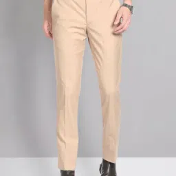 AD by Arvind Beige Slim Fit Flat Front Trousers-image-8