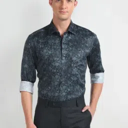 Arrow Blue Cotton Slim Fit Floral Print Shirt-picture-1
