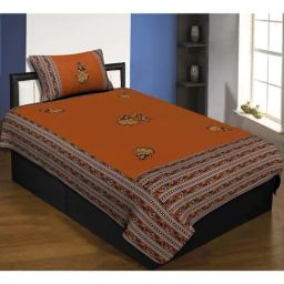 JaipurFabric Mustard Cotton 240 TC Rajasthani Dance Embroidery Single Bedsheet with 1 Pillow Cover-picture-43