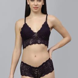AROUSY Black Self Pattern Bra Panty Set-picture-13