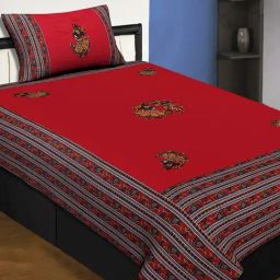 JaipurFabric Red Cotton 240 TC Rajasthani Dance Embroidery Single Bedsheet with 1 Pillow Cover-image-40