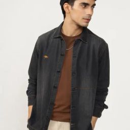 Andamen Black Cotton Regular Fit Shacket-image-43