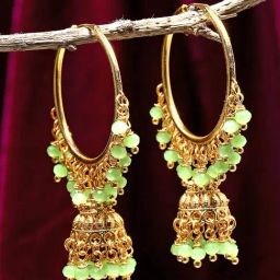 Zeneme 18K Gold Plated Sea Green Pearl Jhumki Earrings-image-52