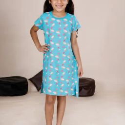 Kiddopanti Girls Blue Cotton Printed Night Dress-image-33