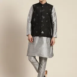SOJANYA Mandarin Collar Regular Kurta With Churidar & With Nehru Jacket-picture-4