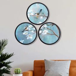 999Store Blue Mdf Birds On The Tree Stem Round Wall Art - Set of 3-image-15