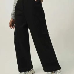 Cargo Black Cotton High Rise Pants-image-30