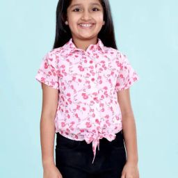 Kiddopanti Girls Baby Pink Printed Regular Fit Top-image-43