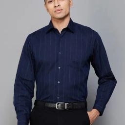 Code by Lifestyle Navy Slim Fit Striped Shirt-image-24