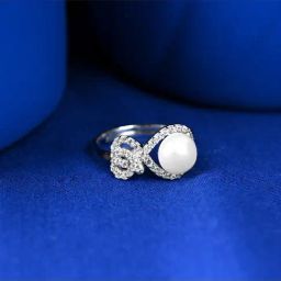 Clara 925 Silver Platinum Plated Swiss Zircon Orsa Real Pearl Adjustable Finger Ring for Women-image-81