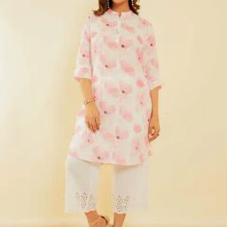 Soch Off-White Floral Print A Line Kurti-image-90