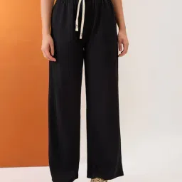 Globus Women Black Self Design Mid-Rise Stretchable Straight Fit Trousers-image-22