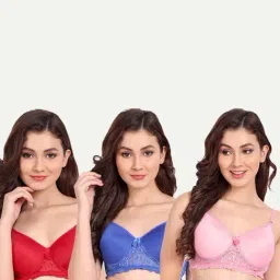 FIMS: Fashion is my Style Blue & Pink Lace Work Everyday Bras - Pack Of 3-image-46