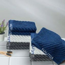 Nautica Cross View Navy, White & Steel Grey Cotton 600 GSM Fluffy Zero Twist Face Towel - Set of 12-image-78