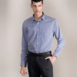 Cantabil Navy Blue Cotton Regular Fit Self Pattern Shirt-image-62