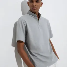 Studiofit by Westside Light Grey Slim-Fit Quarter-Zip T-Shirt-image-14