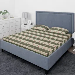 THE CONVERSION Green Printed Pure Cotton 210 TC Queen Bedsheet Set 2.28 m x 2.54 cm-image-88