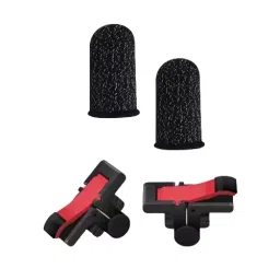 Generic Pubg & Free Fire Trigger Gaming Accessory Kit & Finger Sleeve Cap Wii Platform Red & Black, D90-28