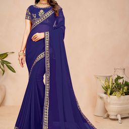 AMK FASHION Beads and Stones Silk Blend Saree-image-11