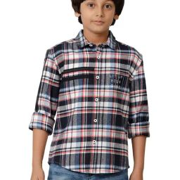 Under Fourteen Only Kids Navy Checks Full Sleeves Shirt-image-31