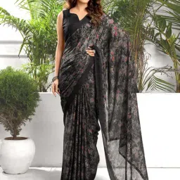 Satrani Black Printed Saree With Unstitched Blouse-image-46