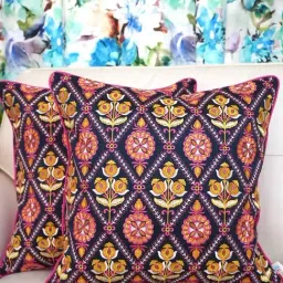 TARA Sparkling Homes Embroidered blue Cotton Silk Cushion Cover -  Set of 2-image-54