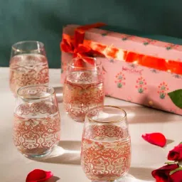 Fabindia Home Gulmohar Red Glasses (380ml) - Set of 4-picture-35