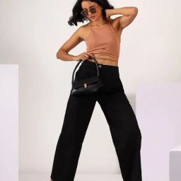 Mabish By Sonal Jain Wide Legged Stretchable Cotton Lycra Trouser In Black-picture-39