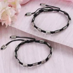 Aatmana Rectangular Black Thread Boho Style Anklets - Set of 2-image-87