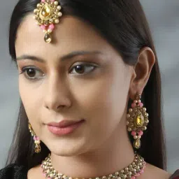 Priyaasi Pink & Golden Alloy Necklace Set-image-41