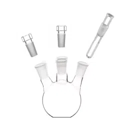 ABGIL 10 L Boiling Flask Flat Bottom Transparent 4 Neck with Thermometer Pocket and Interchangeable Stopper for Side Neck Joints, FB-308-14-42