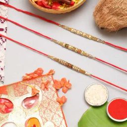 eCraftIndia Pearl, Diamond Rakhis with Red Thread & Roli Chawal Pack - Set of 3-12