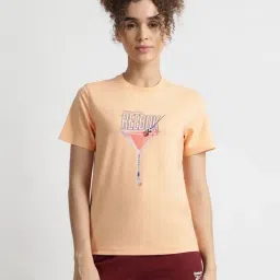 Reebok Peach Cotton Regular Fit Logo Printed T-Shirt-image-79