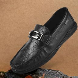 Metro Men Textured Leather Loafers-image-56