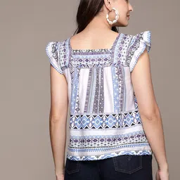 Label Ritu Kumar Geometric Print Flutter Sleeve Cotton Top image 4