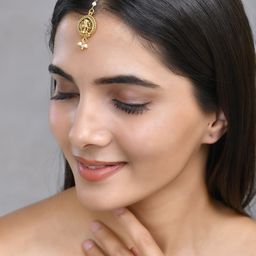 Silvermerc Designs Gold Plated Pearls Studded Temple Maang Tikka-34