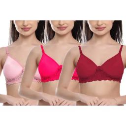FIMS: Fashion is my Style Pink & Maroon Lace Work Everyday Bras - Pack Of 3-image-81