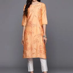Indo Era Peach Printed Straight Kurta-image-3